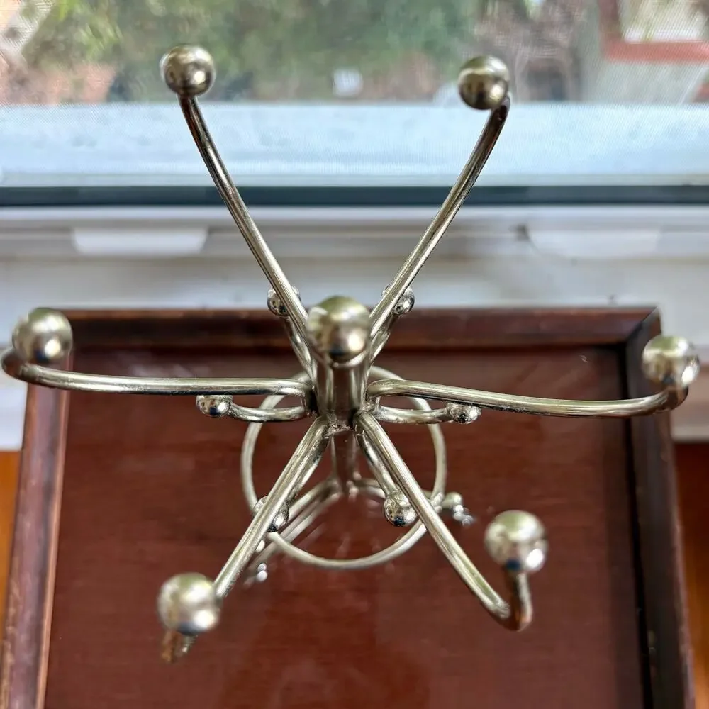 Vintage Silver Tone Mini Coat Rack Jewelry Stand or Display 16 Inch